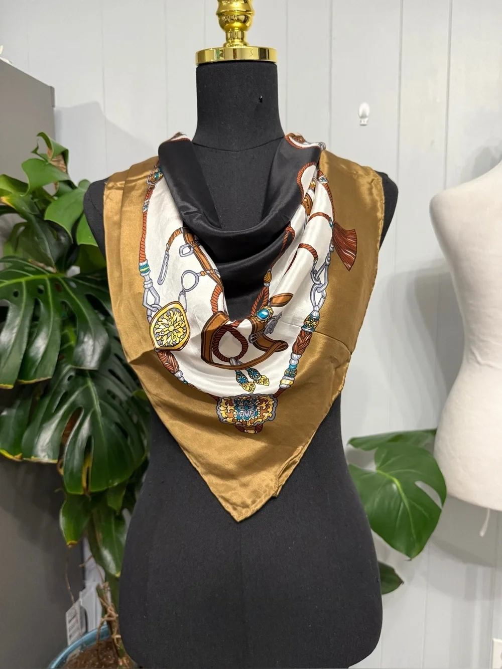 Silk-Look Twilly Scarf in Black and Brown - Women Accessories